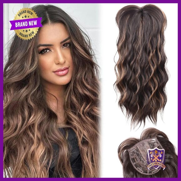 Synthetic Wavy Hair Topper with Fringe Bangs - Middle Part - Lightweight